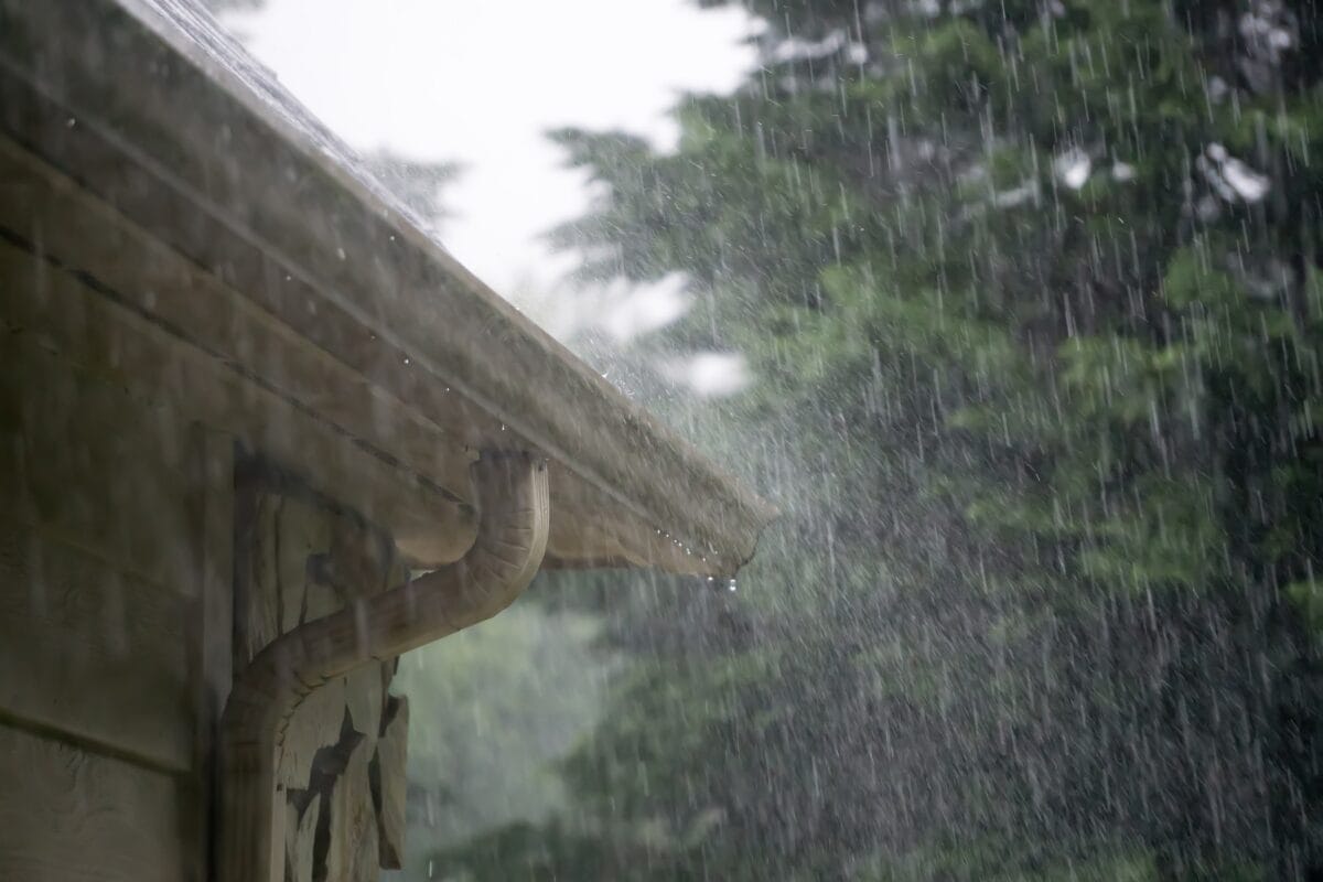 a roof gutter under raining
